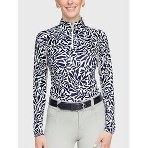 Kastel Denmark Sun Shirt Women Large Black Vine Print 1/4 Zip Long Sleeve UPF 50